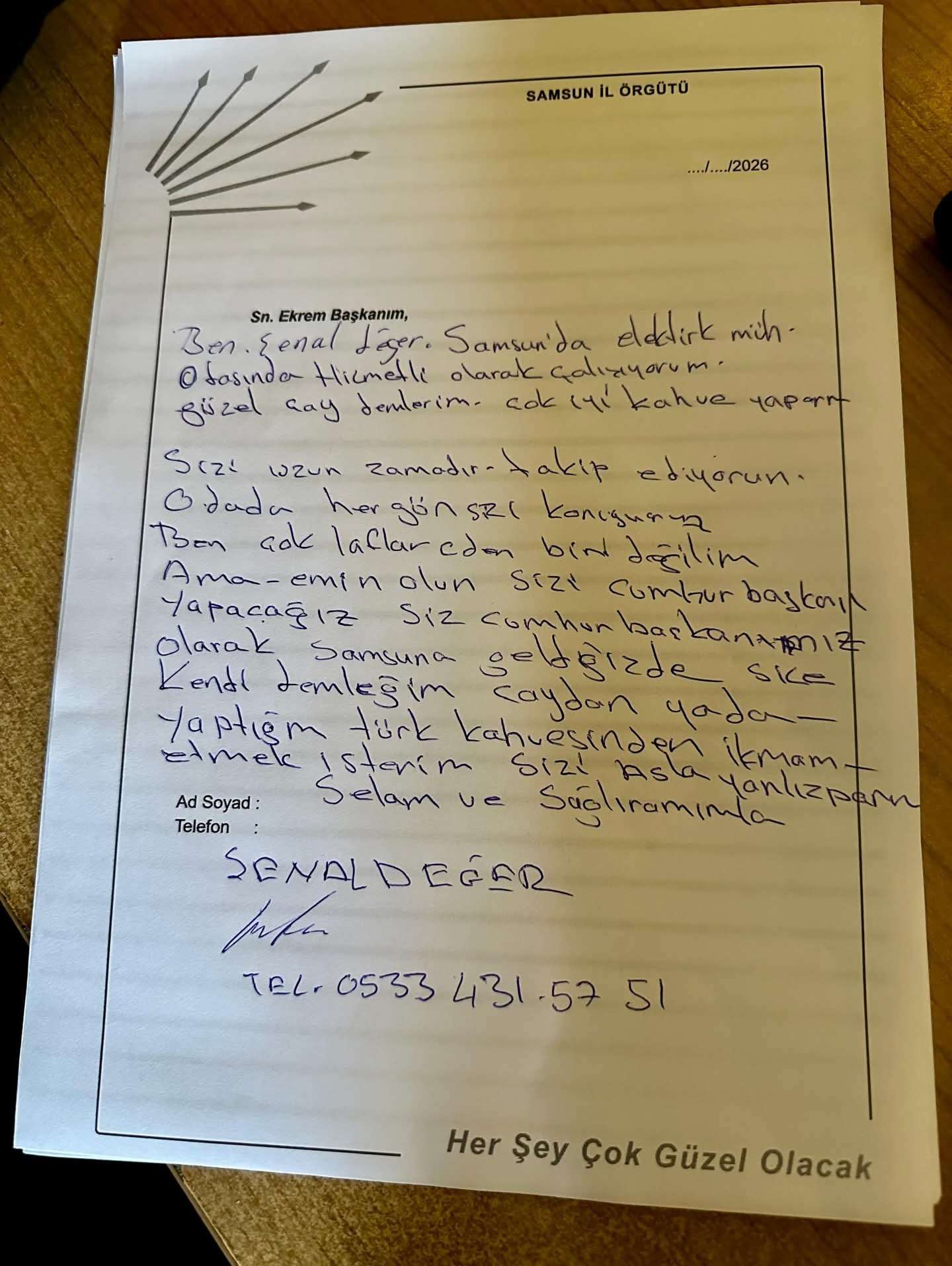 Samsunlu emekçi Şenal Değer'den Ekrem İmamoğlu’na yürek ısıtan mektup