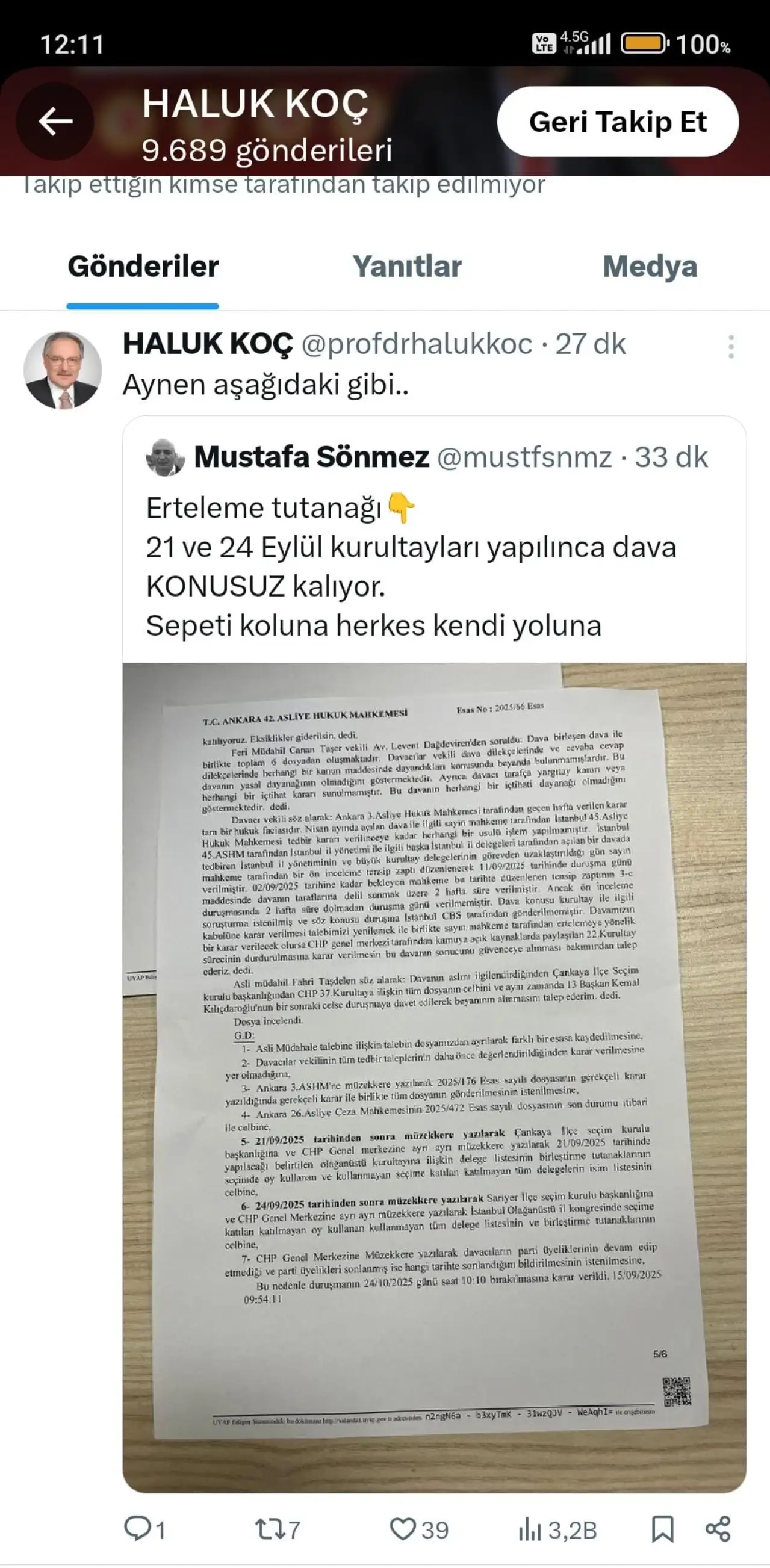 Haluk Koç'tan mahkeme yorumu; "Sepeti koluna herkes yoluna"